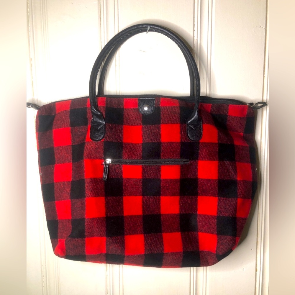 Black and red checkered flannel Tote bag